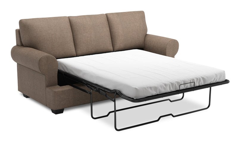 Made in Canada Customizable Sofa Lab Roll 86\" Linen-Look Fabric Sofa Bed with Rolled Arms - Luna Praline Brown