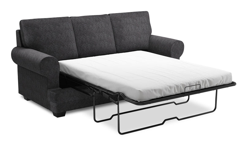 Made in Canada Customizable Sofa Lab Roll 86\" Chenille Fabric Sofa Bed with Rolled Arms - Luxury Charcoal Grey