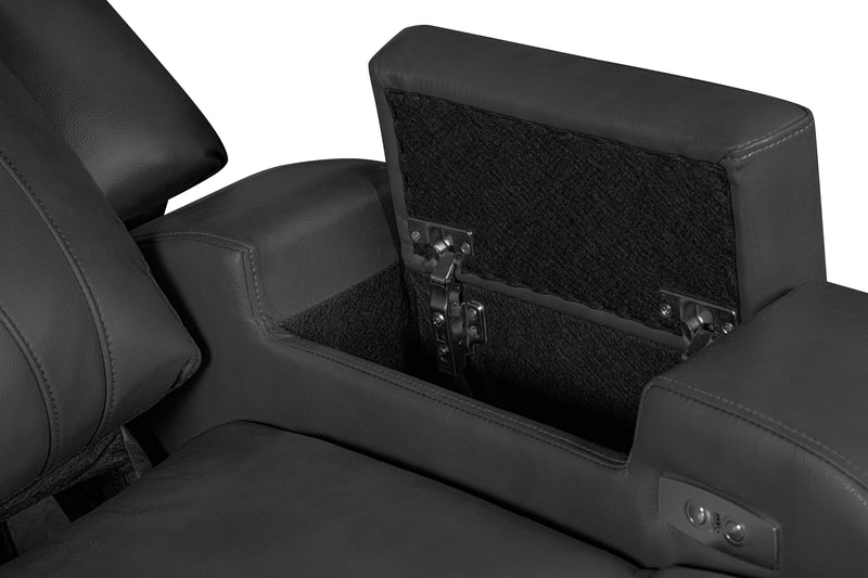 Ryker 82.5\" Faux Leather Power Reclining Sofa with Storage Arms and USB Ports - Grey