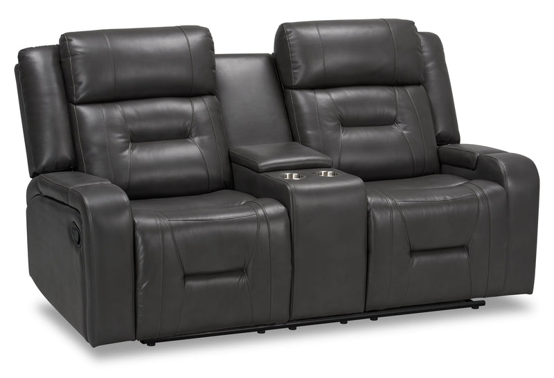 Ryker 72.24\" Leather-Look Fabric Reclining Loveseat with Storage Console - Grey