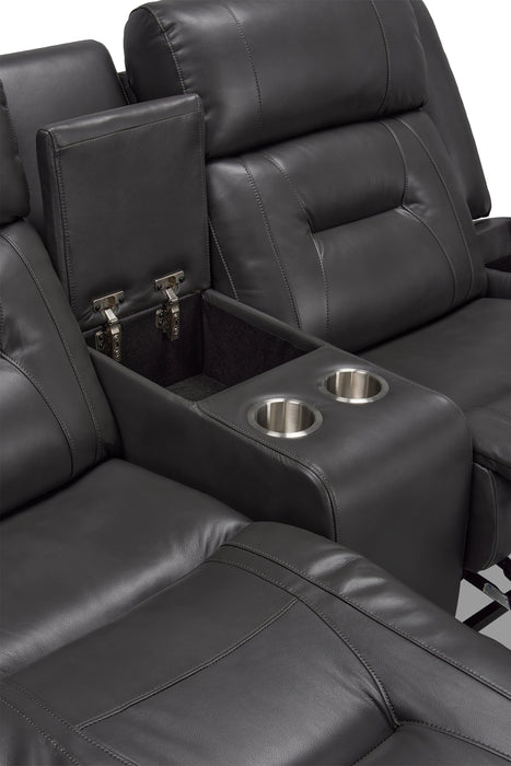 Ryker 72.24\" Leather-Look Fabric Reclining Loveseat with Storage Console - Grey
