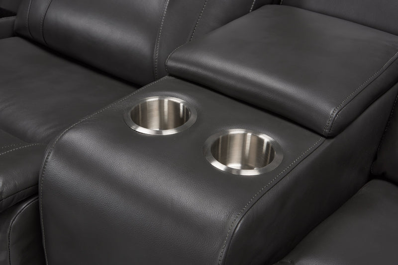 Ryker 72.24\" Leather-Look Fabric Reclining Loveseat with Storage Console - Grey