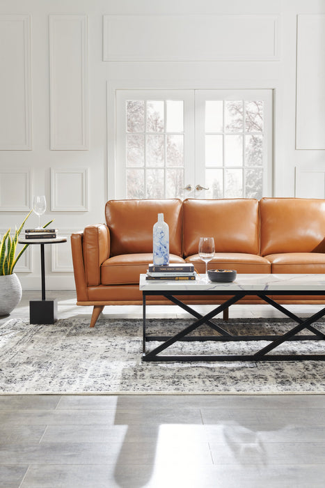 Sabrina 14\" Accent Table - Black with White Marble Look Top