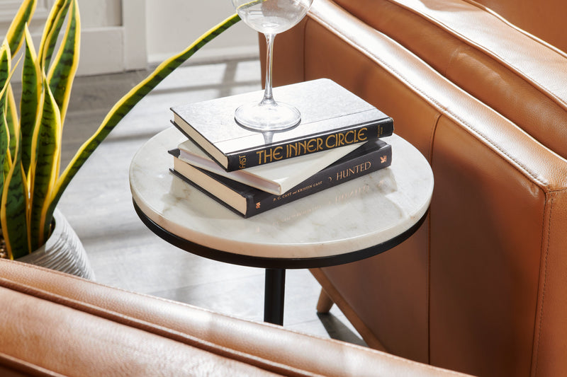 Sabrina 14\" Accent Table - Black with White Marble Look Top