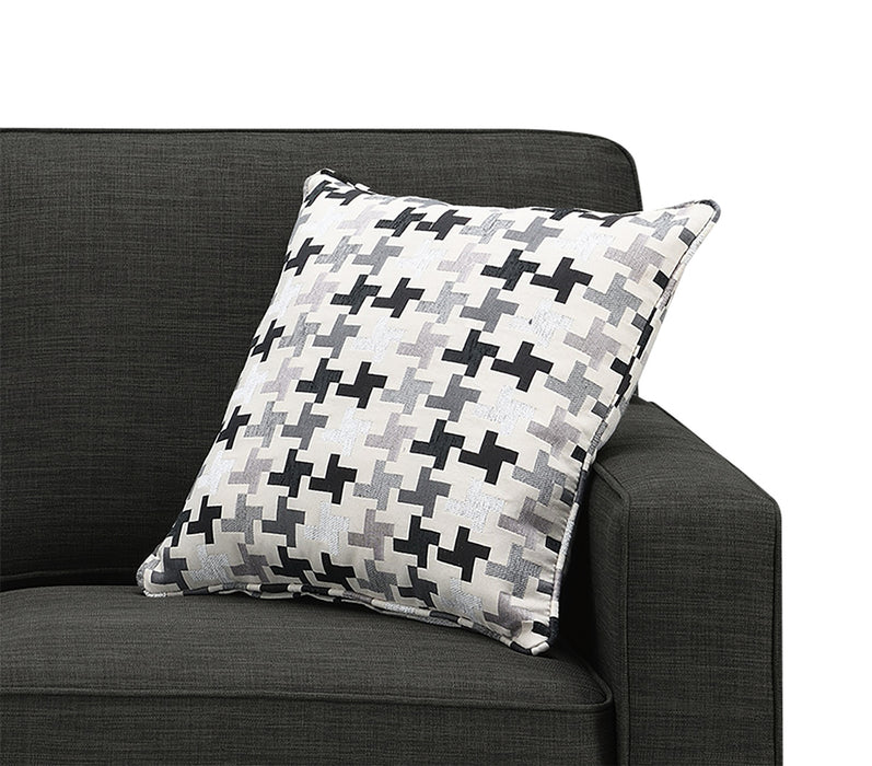 Made in Canada Sawyer 57\" Linen-Look Fabric Loveseat with Reversible Cushions and Accent Pillows - Charcoal Grey