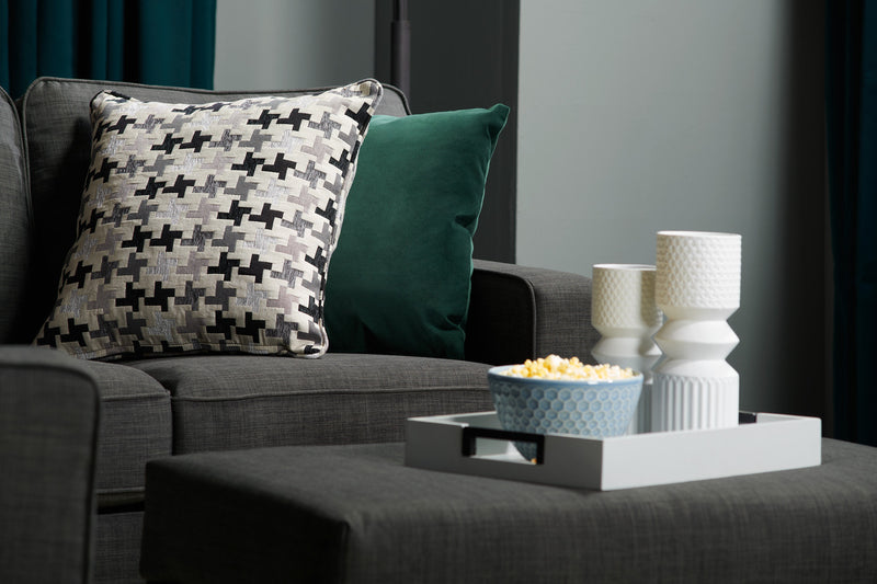 Made in Canada Sawyer 57\" Linen-Look Fabric Loveseat with Reversible Cushions and Accent Pillows - Charcoal Grey