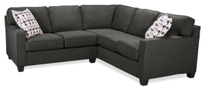 Made in Canada Sawyer 2-Piece Linen-Look Fabric Sectional with Reversible Cushions - Charcoal Grey