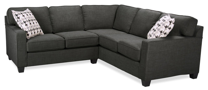 Made in Canada Sawyer 2-Piece Linen-Look Fabric Sectional with Reversible Cushions - Charcoal Grey