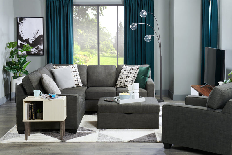 Made in Canada Sawyer 2-Piece Linen-Look Fabric Sectional with Reversible Cushions - Charcoal Grey