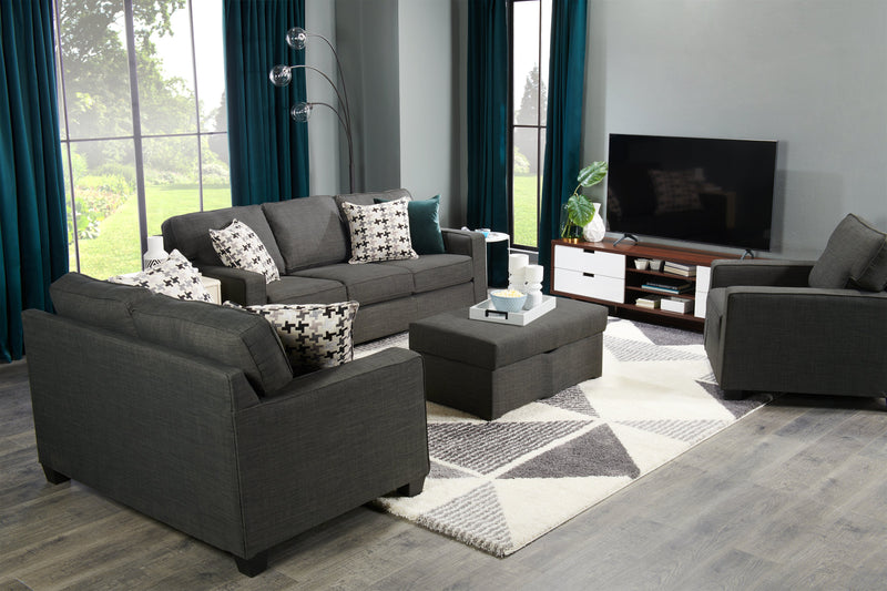 Made in Canada Sawyer 83\" Linen-Look Fabric Sofa with Reversible Cushions and Accent Pillows - Charcoal Grey