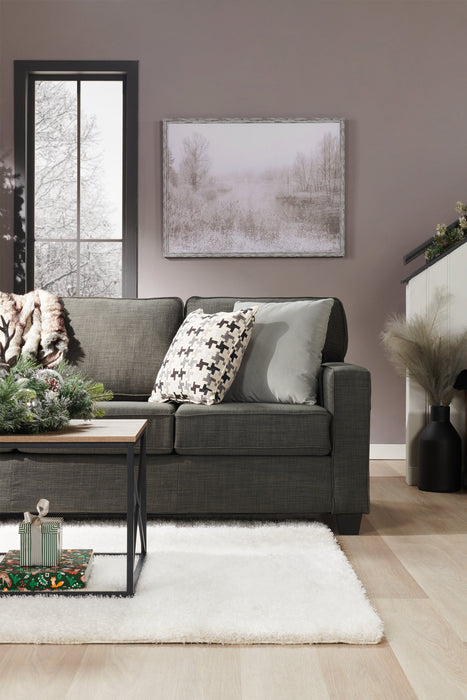 Made in Canada Sawyer 83\" Linen-Look Fabric Sofa with Reversible Cushions and Accent Pillows - Charcoal Grey