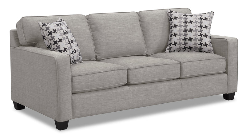 Made in Canada Sawyer 83\" Linen-Look Fabric Sofa with Reversible Cushions and Accent Pillows - Light Grey