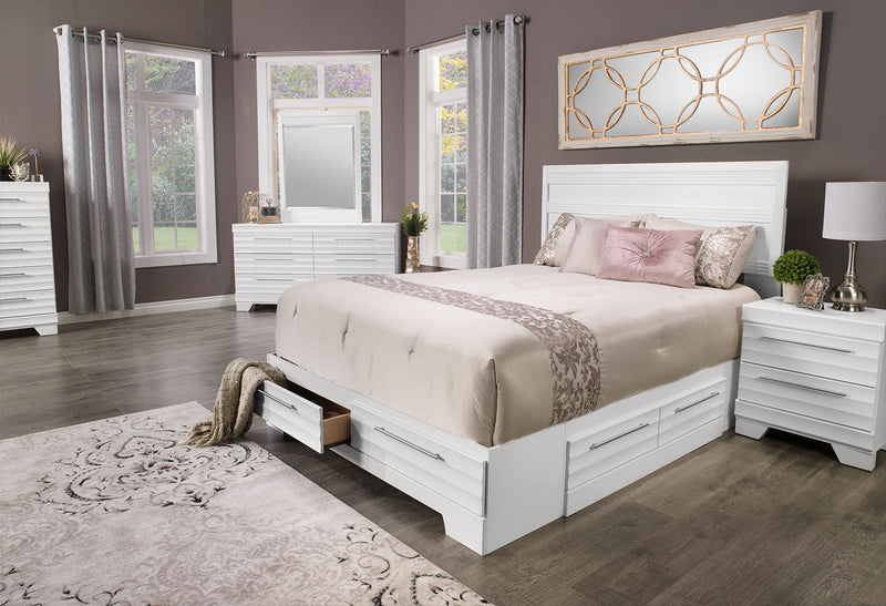 Olivia 5pc Bedroom Set with Storage Bed, Dresser & Mirror, Made in Canada, White - Full Size
