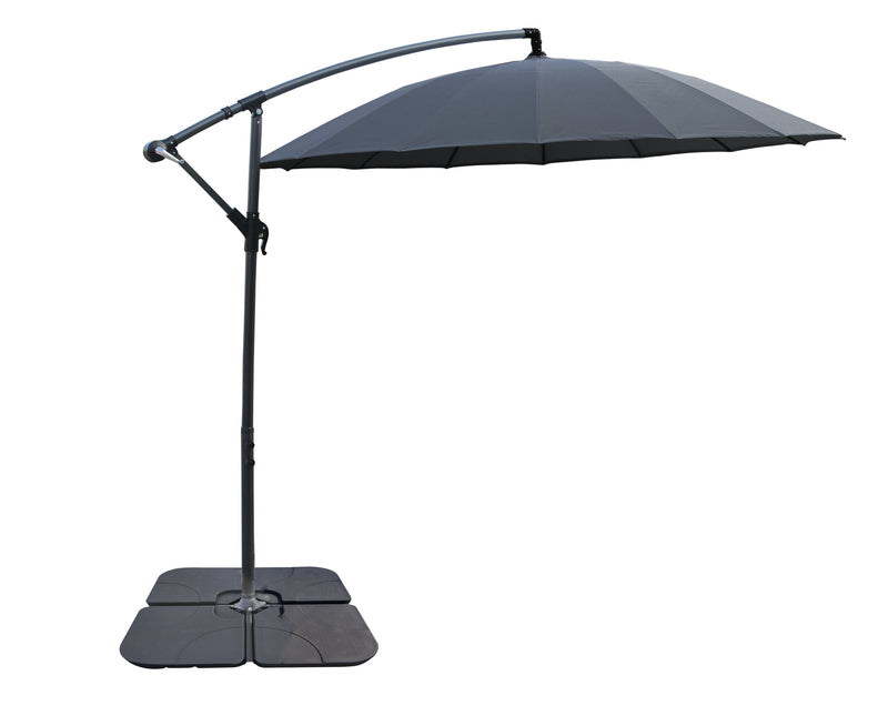 Shanghai Outdoor Patio Umbrella with Base - 114\" W x 75\"H, Weather Resistant Aluminum & Fibreglass, Hand Crank, Water/Sand Fill Attachable Base - Charcoal