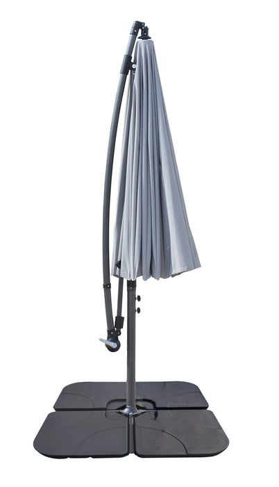 Shanghai Outdoor Patio Umbrella with Base - 114\" W x 75\"H, Weather Resistant Aluminum & Fibreglass, Hand Crank, Water/Sand Fill Attachable Base - Grey