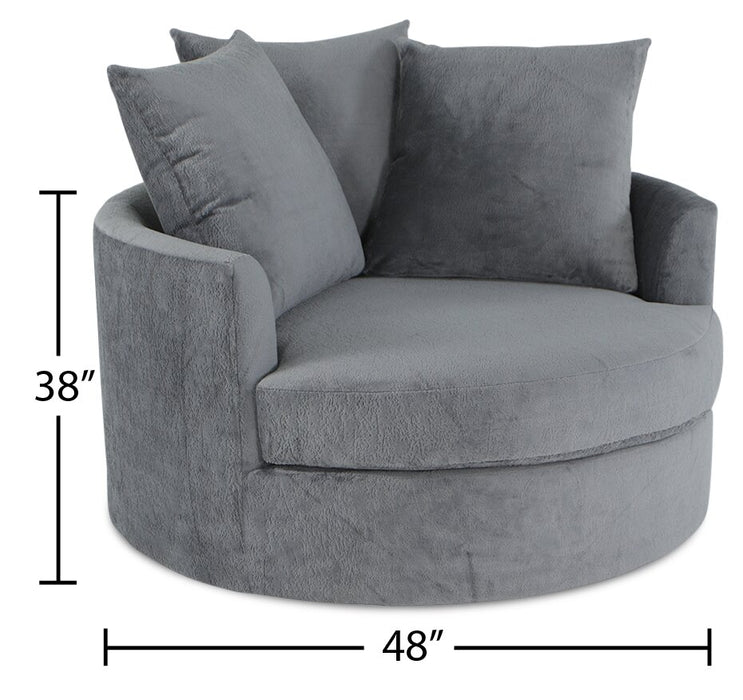 Made in Canada Grande 48\" Chenille Fabric Cuddler Accent Chair - Plush Thunder Grey