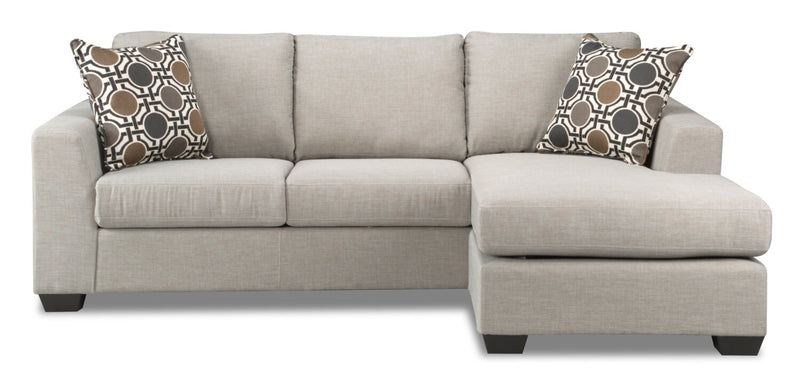 Made in Canada Nina 2-Piece Linen-Look Fabric Reversible Sectional with Accent Pillows - Taupe