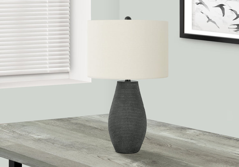 24\" Black Textured Table Lamp with Drum Shade