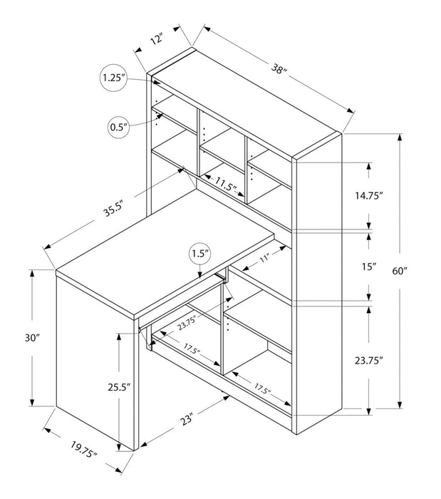 Mollie 35.5\" Reversible Office Desk with Open Bookcase - White