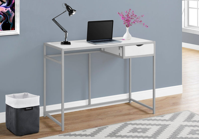 Everly 42.25\" Office Desk with Drawer - White/Silver