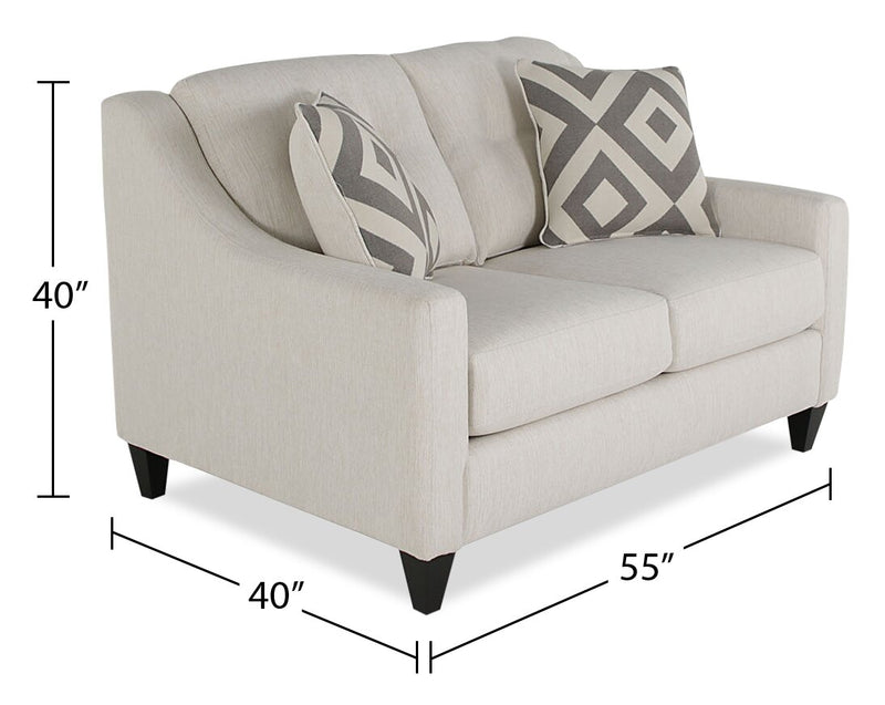 Made in Canada Cindy Crawford Home Kylie 55\" Linen-Look Loveseat with Wood Legs - Zeus Pearl