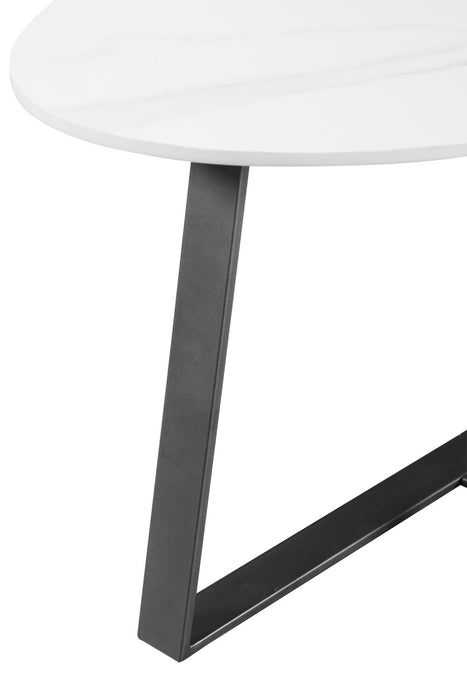 Kort & Co. Nico 22\" Modern Oval End Table - White Sinetered Stone with Dark Grey Metal Legs