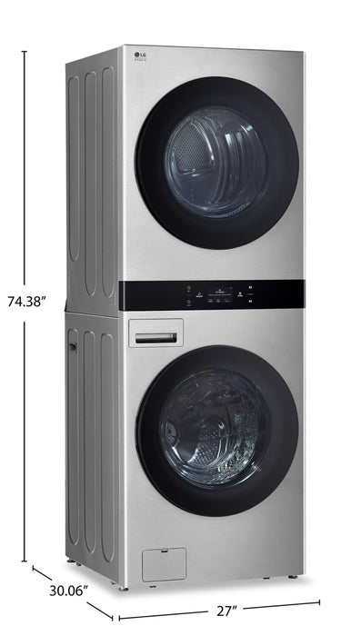 LG Studio 5.8 Washer/7.4 Dryer Cu. Ft. Front-Load High-Efficiency Steam Washtower™ - Nobel Steel - SWWE50N3