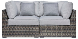 Lilo Outdoor Patio Loveseat - Resin Wicker & Nuvella Fabric, UV & Weather Resistant - Grey