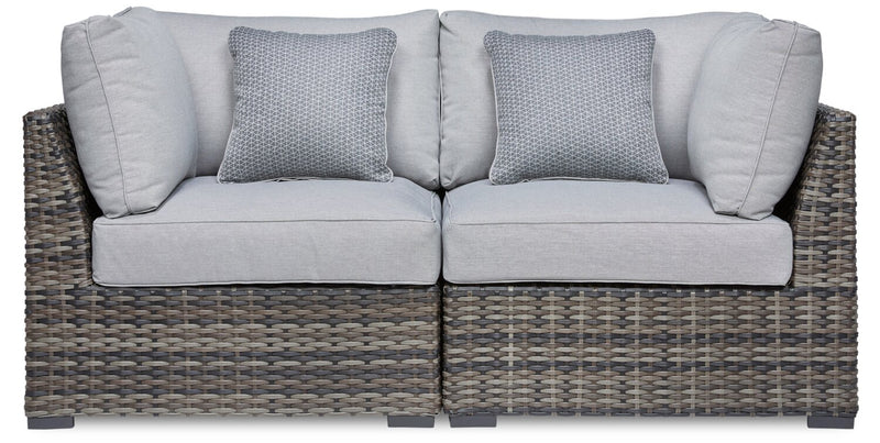 Lilo Outdoor Patio Loveseat - Resin Wicker & Nuvella Fabric, UV & Weather Resistant - Grey