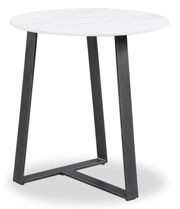 Kort & Co. Nico 22\" Modern Oval End Table - White Sinetered Stone with Dark Grey Metal Legs