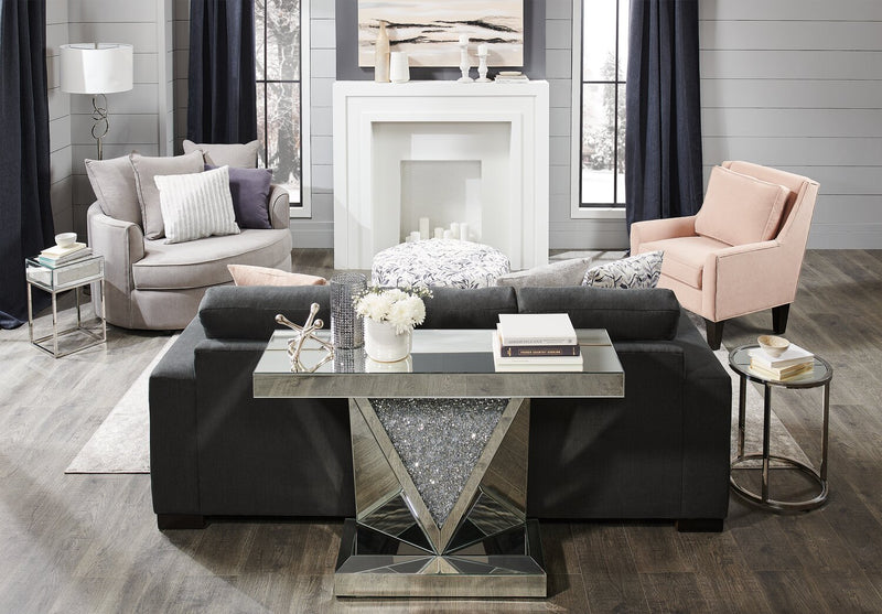 Made in Canada Customizable Sofa Lab Track 85\" Linen-Look Fabric Sofa with Track Arms - Pax Pepper Grey