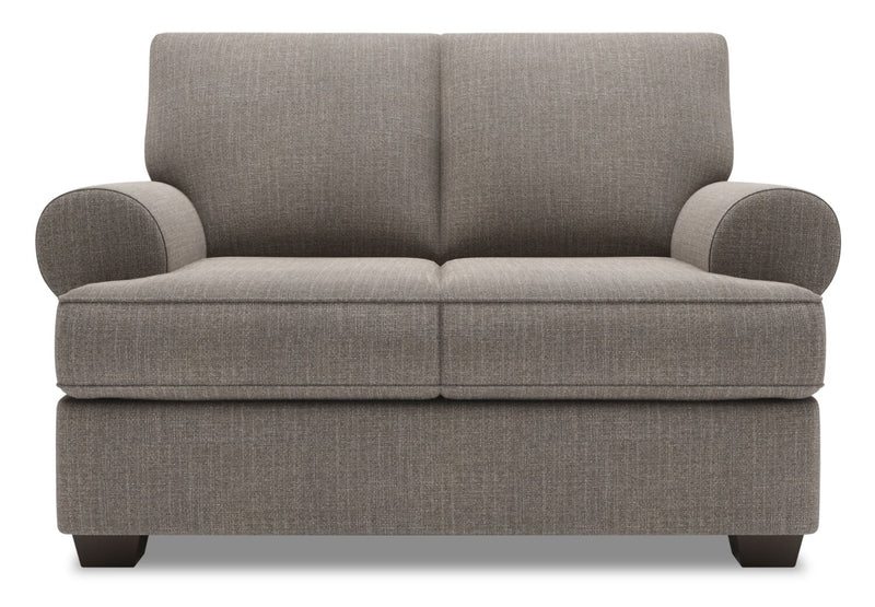 Made in Canada Customizable Sofa Lab Roll 64\" Linen-Look Fabric Loveseat with Rolled Arms - Luna Smoke Grey
