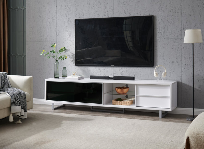 Amelia 89\" x 15.5\" Modern TV Stand with Storage and Cable Management for TVs up to 100\"- White & Black Two Tone