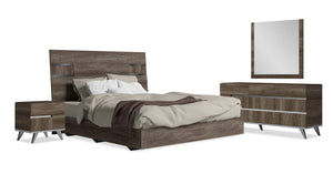 Gino 6pc Bedroom Set with Panel Bed, Dresser, Mirror & Nightstand - Made in Italy, Modern, Brown - King Size