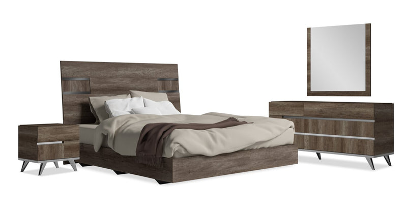 Gino 6pc Bedroom Set with Panel Bed, Dresser, Mirror & Nightstand - Made in Italy, Modern, Brown - King Size