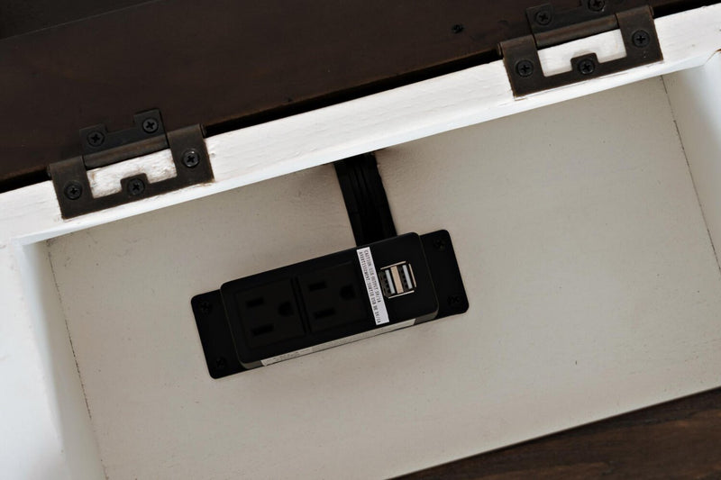 Morgan 16\" Rustic Powered Chairside Table with Storage - White with Reclaimed Wood