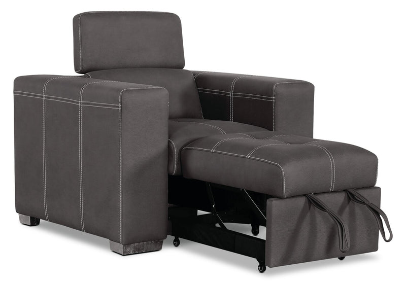 Drake 41.5\" Faux Suede Fabric Chair with Pull-Out Ottoman and Flip-Up Headrest - Cement Grey
