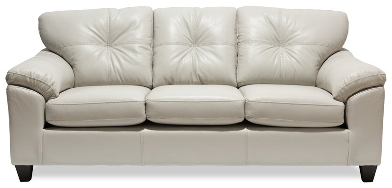 Made in Canada Addison 86\" Leather-Look Fabric Sofa with Removable Seat Cushion and Tufting - Beige