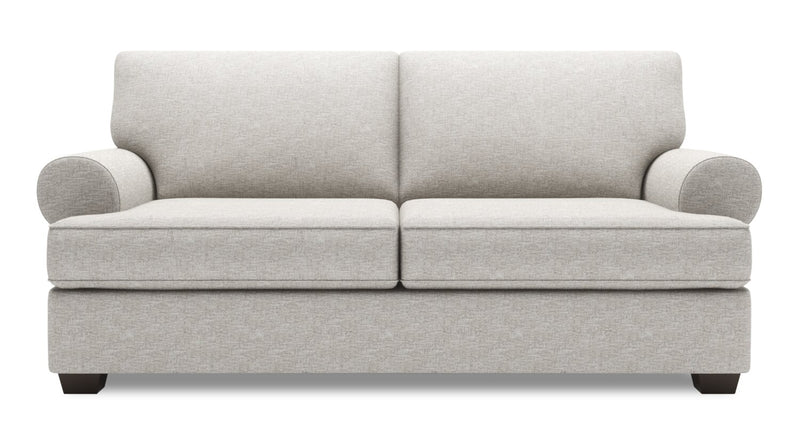 Made in Canada Customizable Sofa Lab Roll 76\" Chenille Fabric Condo Size Sofa with Rolled Arms - Luxury Silver Chenille