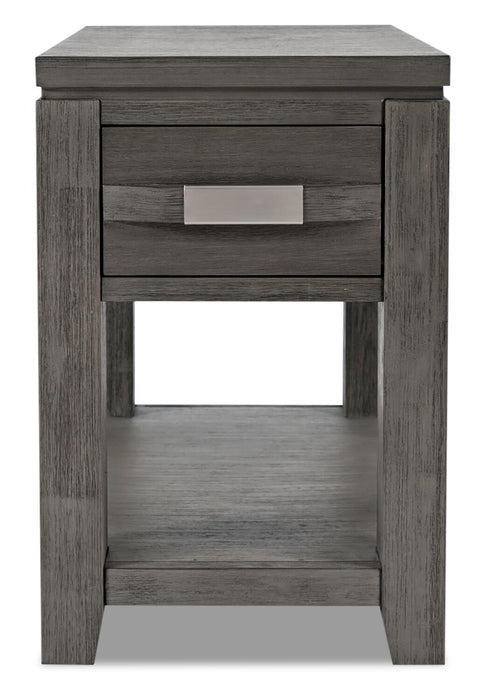 Bronx 16\" Rustic Chairside Table with Storage and Shelf - Grey Wood