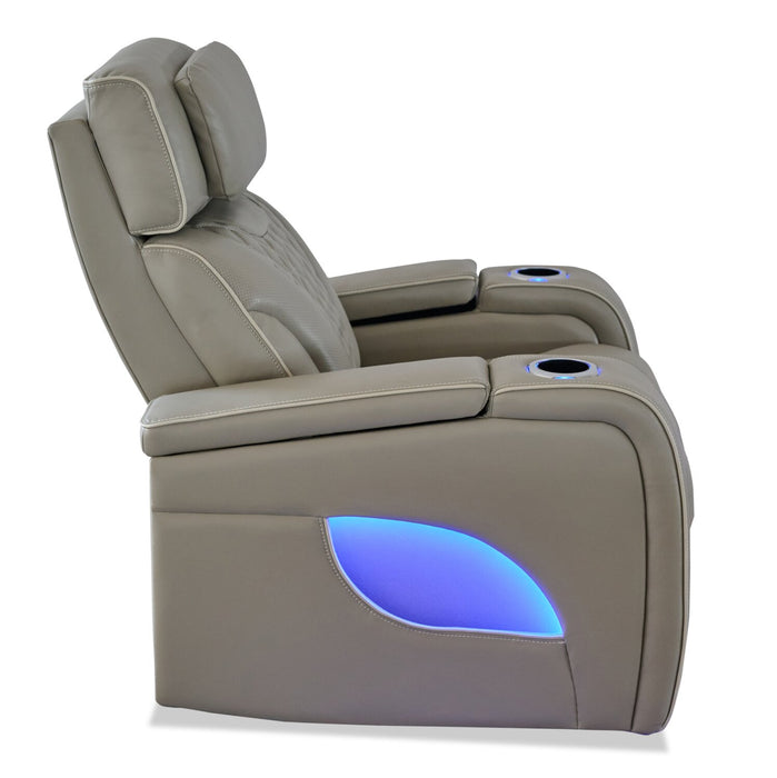 Elite 38\" Genuine Leather Massage Power Reclining Chair with Power Headrest and Storage Armrests - Grey