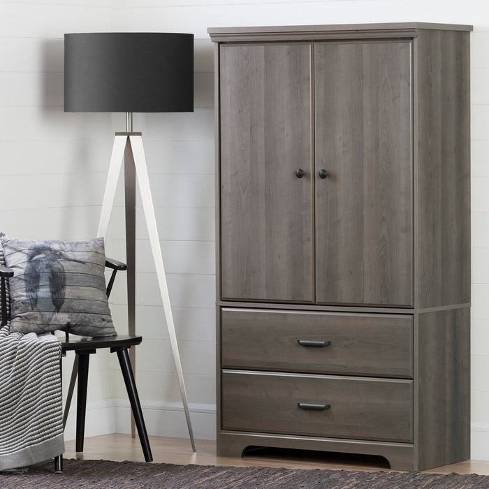 Holt Bedroom 2-Drawer Chest with Storage Cabinet, 33.75\"W x 63.5\"H, Made in Canada - Brown/Grey