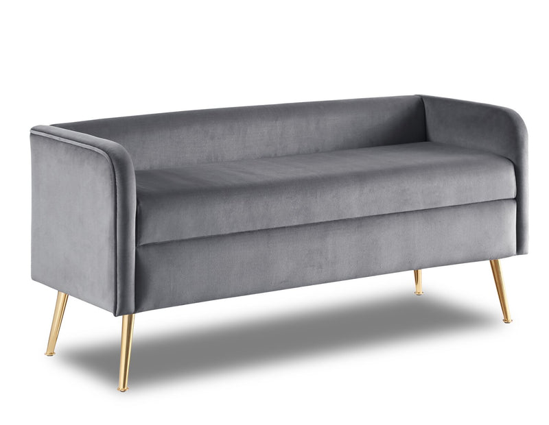 Cass 52\" Bench - Grey Velvet with Gold Legs