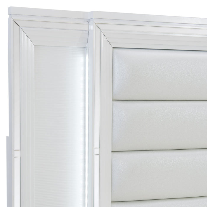 Max 6pc Bedroom Set with Storage Bed, Dresser, Mirror & Nightstand, LED, Glam, White - King Size