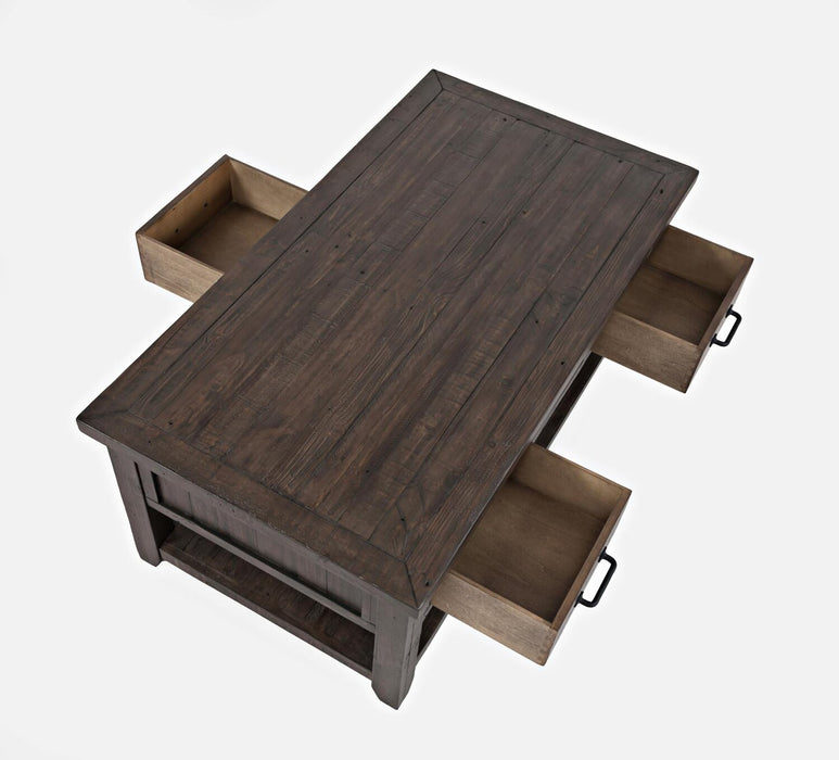 Morgan 48\" Rustic Coffee Table With Storage, Shelf and Casters - Dark Brown with Reclaimed Wood