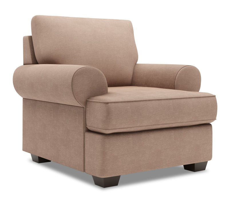 Made in Canada Sofa Lab Customizable Roll 42\" Linen-Look Fabric Chair with Rolled Arms - Pax Wicker Brown