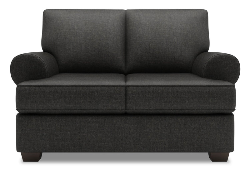 Made in Canada Customizable Sofa Lab Roll 64\" Linen-Look Fabric Loveseat with Rolled Arms - Luna Kohl Grey