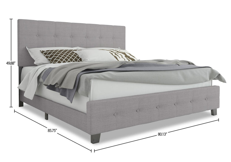 Page Upholstered Bed in Grey Linen-Look Fabric, Button Tufted - King Size