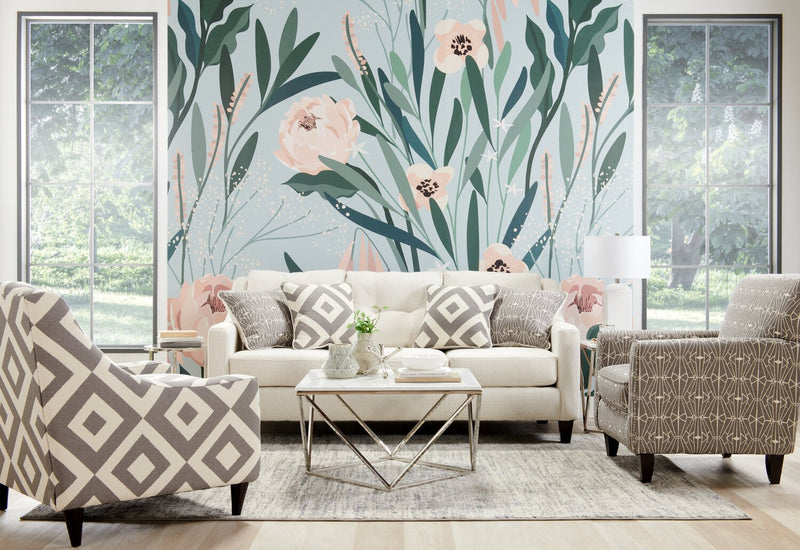 Made in Canada Cindy Crawford Home Kylie 78\" Linen-Look Sofa with Wood Legs - Zeus Pearl