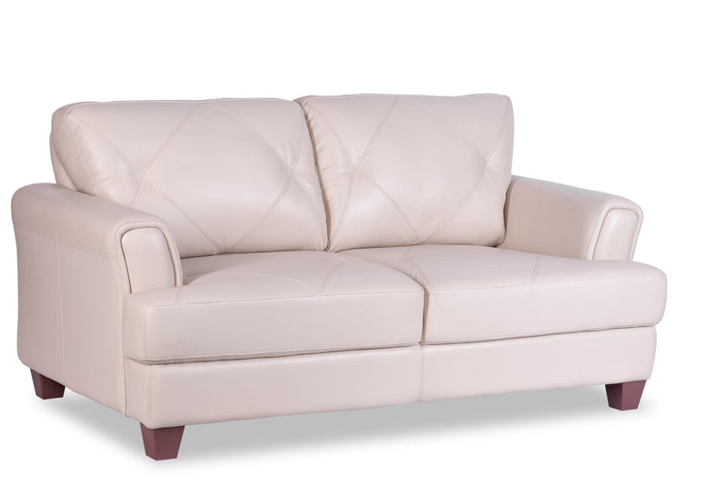 Chateau d’Ax Vita 70\" 100% Genuine Leather Loveseat with Diamond Pattern Stitching and Wood Legs - Smoke Grey
